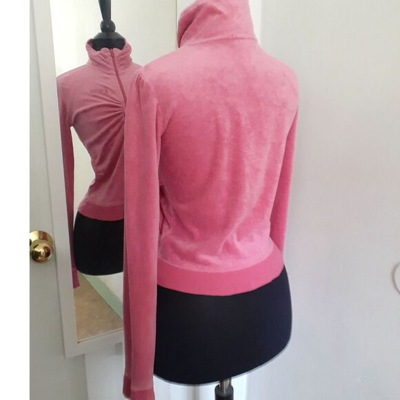 Y2K Guess Jeans Authentic FullZip Cinched Velour Preppy Girl Pink Hoodie Small - Picture 3 of 12